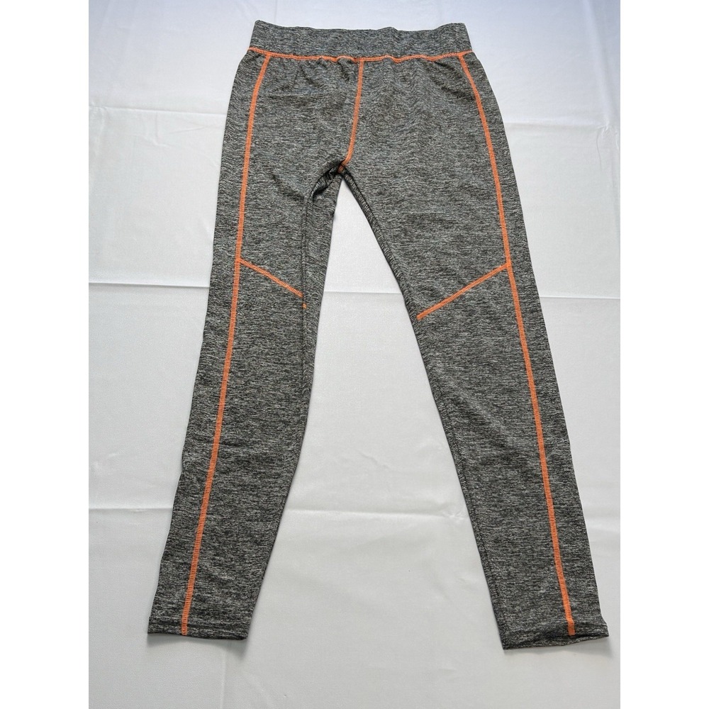 Silver Leg Gray Space Dye Leggings L/XL Orange Stitch Athletic Stretch Workout